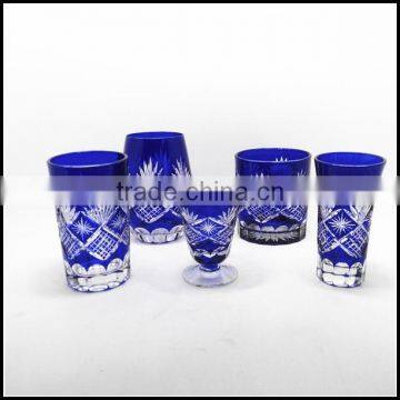 Solid Blue and Black Hand Cut Drinking Glass Tumbler photo-6