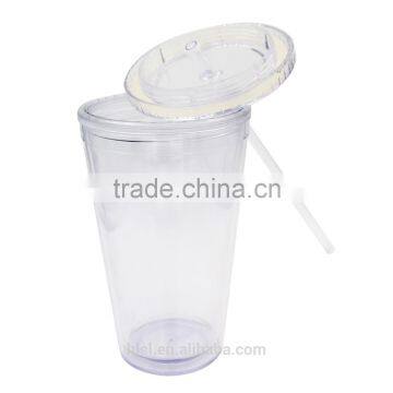 Wholesale Clear Plastic Disposable Straw Cup With Lid, IML Custom Logo Printed Cup With Straw photo-3