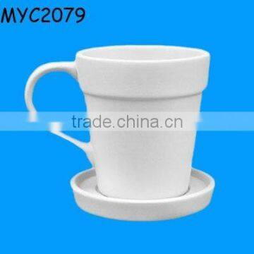 Planter Cup and Saucer Unglazed Ceramic Bisque photo-1