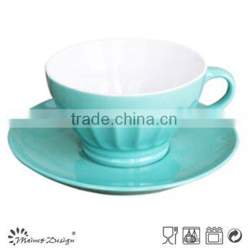 2016 high quality lovely color fingerprint relief embossing oversized cup and saucer stock