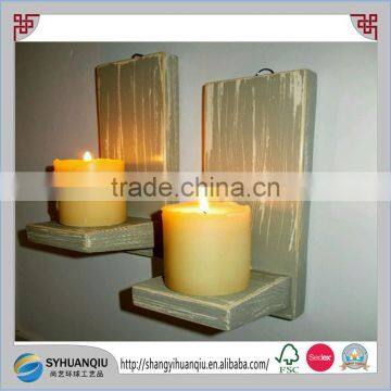 2 Wooden Wall Sconce Candle Holders Shabby Chic French Grey