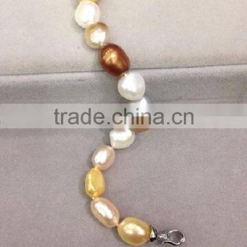 14k White Gold 6-7 mm Multicolor Rice Shape Freshwater Pearl Bracelet photo-3