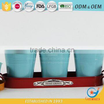 Set of 3 Galvanized Iron Powder Coating Metal Circular Pot Flower Small Decorative Pots photo-2