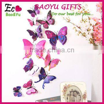 Hot Sale PVC Material Double Layer 3D Butterfly Wall Sticker Decorative Dould-deck Butterfly Wall Sticker