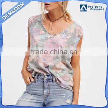 top tank flower design dri fit fitness fabric for wholesale 100 cotton women tank top printing manufacturer private label