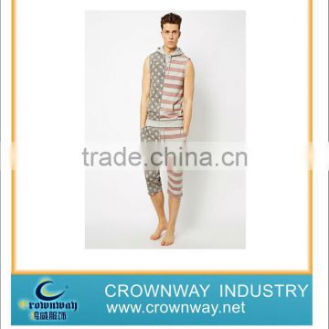 short sleeve American Flag printing sport suit,