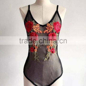 Factory Price Black Sleepwear New Fashion Lace Embroidery Sexy Teddy Underwear