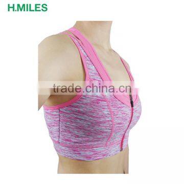 2017 Hot Sale Front Zip Two Layers Pink Fitness Top Sports Bra photo-2