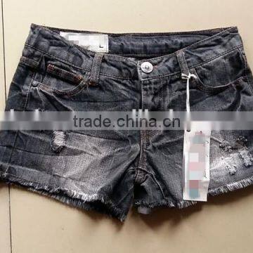 Cheap stock lots of lady's low waist destroy washed sexy denim shorts