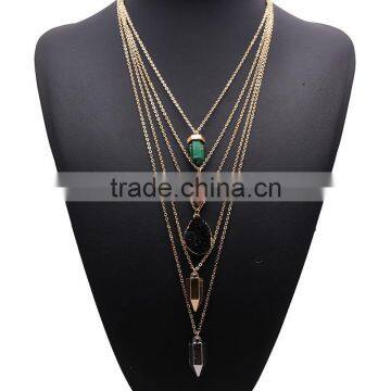 Multilayer Chain With Turquoise Pendant Unisex Costume Necklace Accessories photo-2