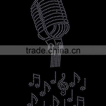 Clear Classic Microphone + 12 Music Notes Iron on Rhinestone Transfer Hotfix T-shirt Transfer photo-2