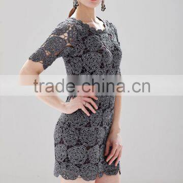 Black Crochet Dress Flower Pattern Cut-out Metallic Effect Dress for Adult SR-D9784 photo-4