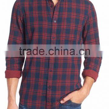 classic contrasting plaid stand collar men's party t-shirt