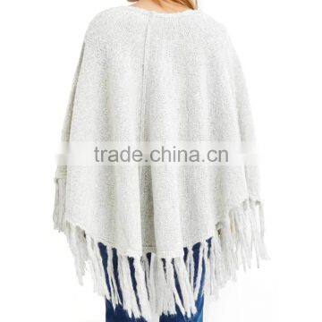 Tasseled Plain Pullover Mohair Blend Knitted Winter Sweater Ladies Poncho photo-3