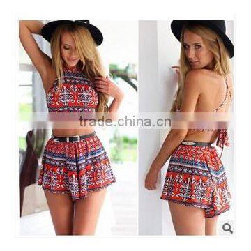 SEXY BACKLESS FLORAL JUMPSUITS FOR LADIES SHORTS
