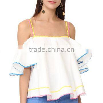 Summer off Shoulder Short Flutter Sleeves Rickrack Latest Designer Blouses photo-2