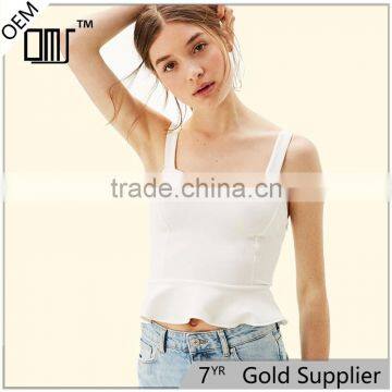 2017 OEM Girls Flounced Hem Cream Textured Corset Blouse Top