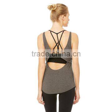 Wholesale Back Cutout Dropped Armholes Stringer Loose Yoga Gym Tank Top photo-6