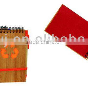 Colorful bamboo wood cover spiral notebook cutout shape with papre pen