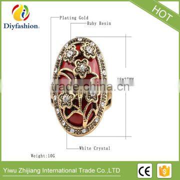 Colorful Unique Vintage Ring Oval Resin Jewelry Plating Gold Mosaic White Crystal Charm Flowers Ring For Women photo-6