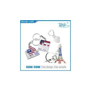 Engraved pure alloy diamond die struck USA Eiffel tower name tag commemorative retractable Key Chain