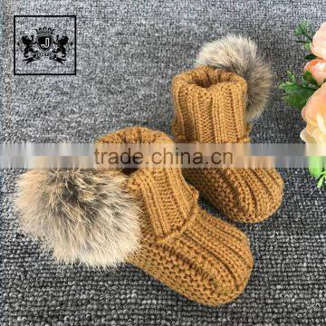 Winter Autumn Cute Pom Pom Girl Hand Crochet Booties Baby Sock Shoes