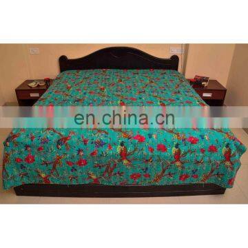 Queen Size Green Bird Of Paradise Kantha Quilt Bedding Bedcover Gudri photo-2