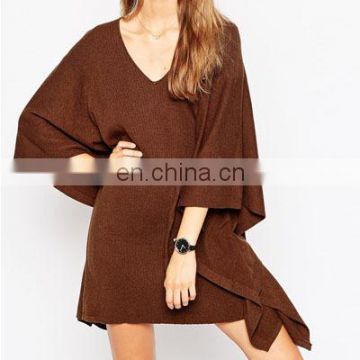 Khaki color Bat sleeves new fashion sweaters poncho for lady