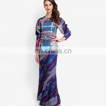 China Suppliers OEM Printed Design Baju Kurung Peplum Malaysia Muslim Dress