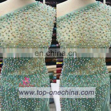 China suppliers beaded embroidery lace /3d beaded lace fabric/3d bridal beaded lace fabric for wedding dress