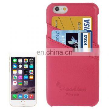 Litchi Texture Genuine Leather Back Cover Case with Card Slots and Fashion Logo for iPhone 6(Magenta)