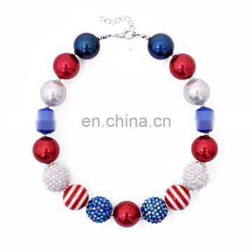 USA Flag Chunky Necklace Bracelet 2pcs Set Girl Bubble Beads Jewelry Sets photo-3
