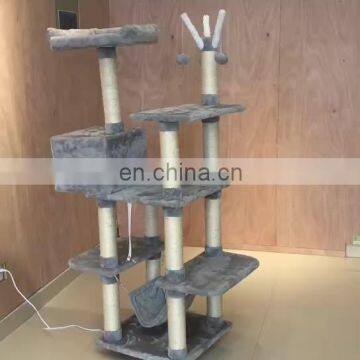 Luxury Multi Layer Cat Wooden Scratch Climbing Tree Tower with Plush Sisal Scratching Post