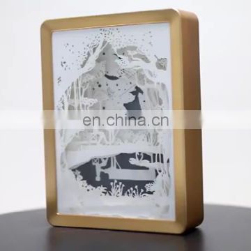 Unique paper cut  light box frame decorative  led night lights painting shadow box