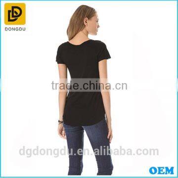 Lady Casual Fashion Black Rib Short Sleeve T-shirt 2016 photo-4
