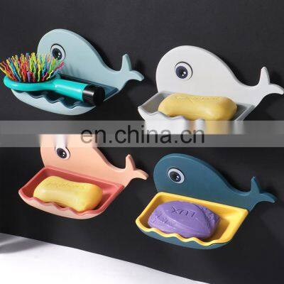 Creative non-perforating whale shape soap box bathroom double layer asphalt soap rack toilet wall-mounted soap box shelf