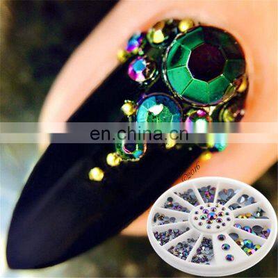 1 Box 230Pcs Newly Round Nail Rhinestones Flat Back Acrylic UV Gel Decor Manicure Art Decoration In Wheel