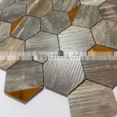 Foshan Jbn Self-adhesive Aluminum Plastic Mosaic wooden pattern In Hexagon Shape Decoration For Wall