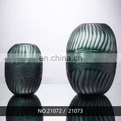 Nordic Cylindrical Corrugated Ripple Green Glass Flower Vase For Home Decor Decoration photo-5