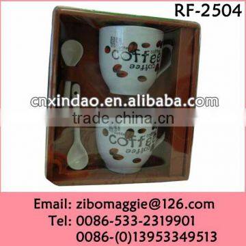 Hot Sale Belly Shape Zibo Made Wholesale Coffee Mugs Spoon in Ceramic Mugs for Promotion