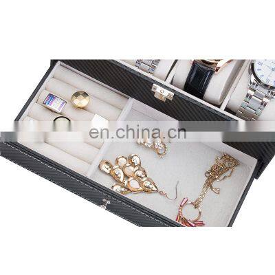 Double Layer 4 Slots Carbon Fiber PU Leather Jewelry Storage Watch Display Box With Drawer photo-4