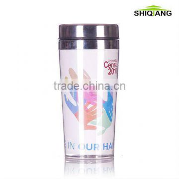 450ml double wall thermal coffee mugs with S/S inner plastic outer with paper insert promotion mugs