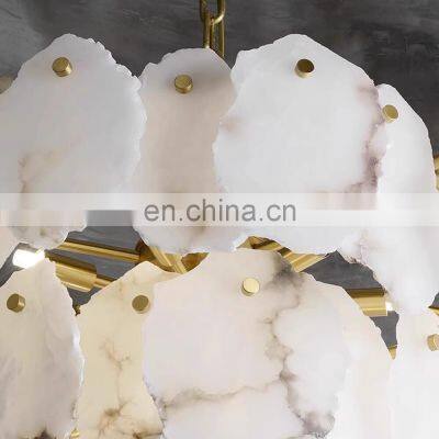 Nordic Decorative Alabaster Pendant Light LED Brass Gold Hanging Lighting Chandelier photo-2