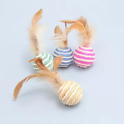 Meow Love Rarewe Pet Accessories Cat Chew Toys Sisal Feather Ball Factory Cheap Price Cat Scratching Balls Interactive Cat Toys photo-4