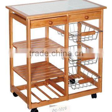 FSC fodable portable wooden kitchen trolley