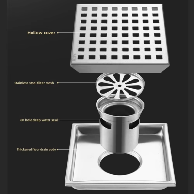 Modern Design Square 304 Stainless Steel Hidden Floor Drain Deep Water Seal With Cross-Border Access for Bathrooms and Toilets photo-3