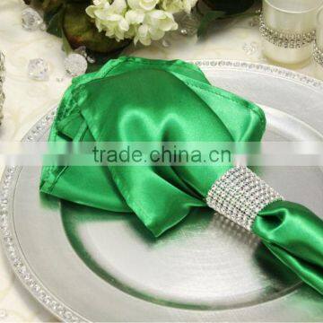 Hot sale, Polyester satin napkin with ring for wedding, kelly green color