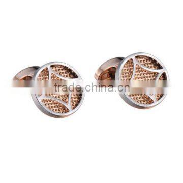 Amazing Stainless Steel Round Mens Cufflinks Bronze Wire Netting Covered with Silver Diamond Shape