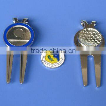 Money Clip - Enamel Coated Round Golf Divot Repair Tool & Magnetic Ball Marker - Light Nickle Tone