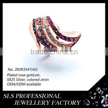 Beautiful lady's ring rose gold plating with colorful zircon indian bridal costume jewellery -SLS